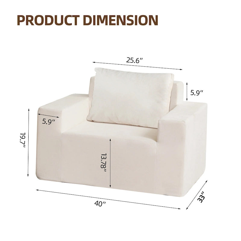 Fauteuil d'appoint moderne en mousse de 102 cm avec oreiller