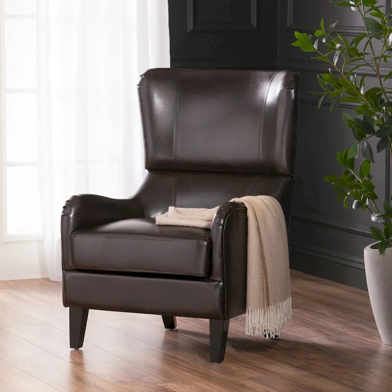 27 Fauteuil d'appoint à dossier haut avec dossier à oreilles et pieds en bouleau