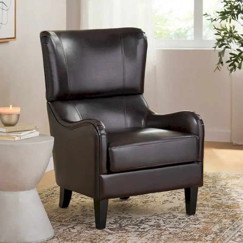27 Fauteuil d'appoint à dossier haut avec dossier à oreilles et pieds en bouleau