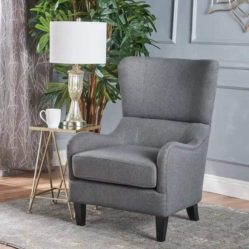 27 Fauteuil d'appoint à dossier haut avec dossier à oreilles et pieds en bouleau