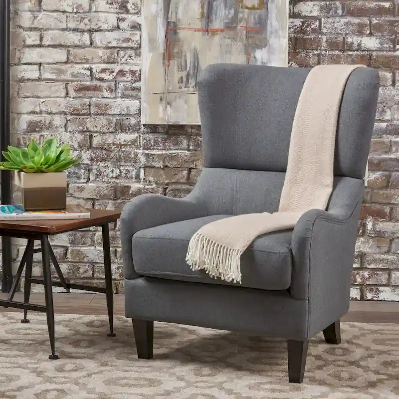 27 Fauteuil d'appoint à dossier haut avec dossier à oreilles et pieds en bouleau