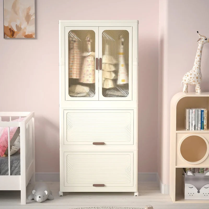 Portable Wardrobe Closet Storage Organizer for Clothes,Clothes Dresser, Magnetic Doors with 4 Cubes & Hanging Rod,10 pcs hanger