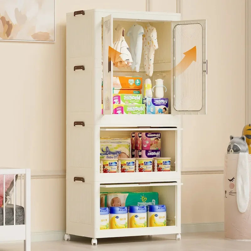 Organisateur de Rangement Portable pour Vêtements, Armoire Penderie, Portes Magnétiques avec 4 Cubes et Tige de Suspension, 10 cintres