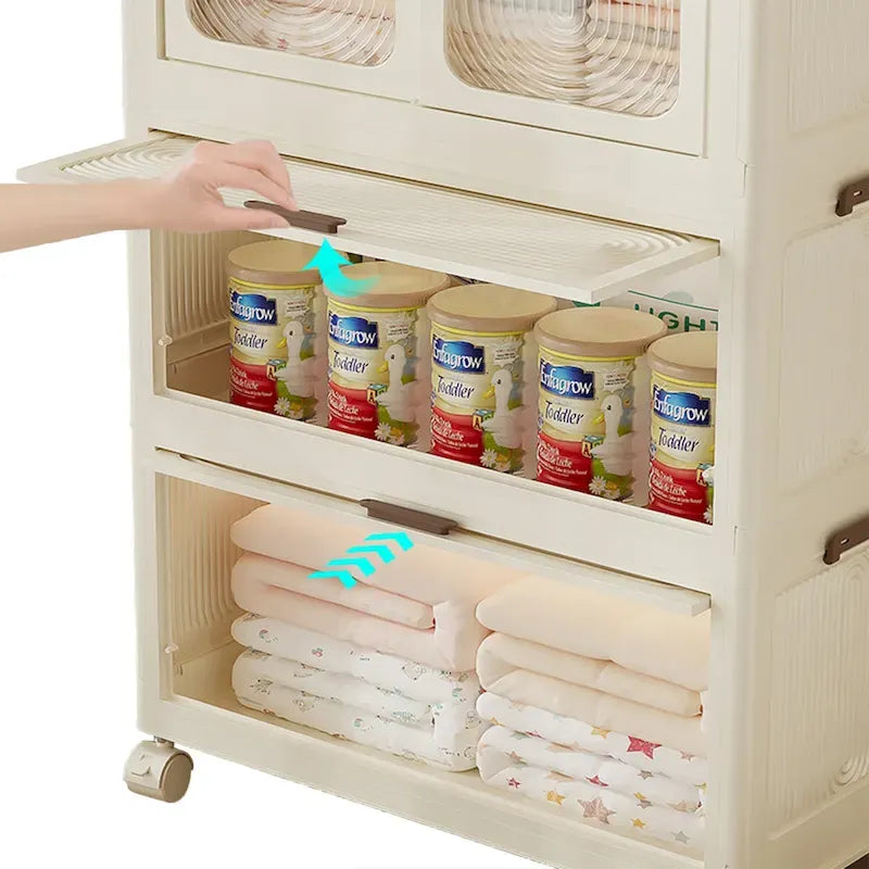 Organisateur de Rangement Portable pour Vêtements, Armoire Penderie, Portes Magnétiques avec 4 Cubes et Tige de Suspension, 10 cintres