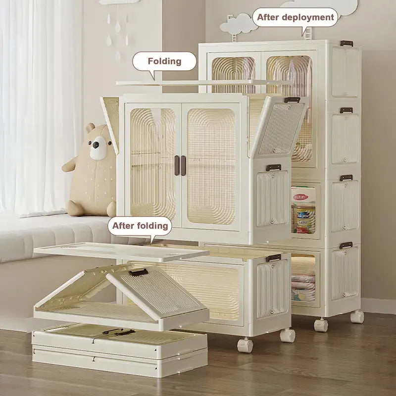 Organisateur de Rangement Portable pour Vêtements, Armoire Penderie, Portes Magnétiques avec 4 Cubes et Tige de Suspension, 10 cintres