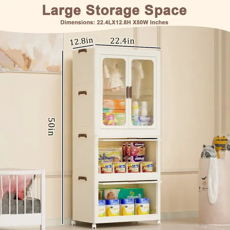 Organisateur de Rangement Portable pour Vêtements, Armoire Penderie, Portes Magnétiques avec 4 Cubes et Tige de Suspension, 10 cintres