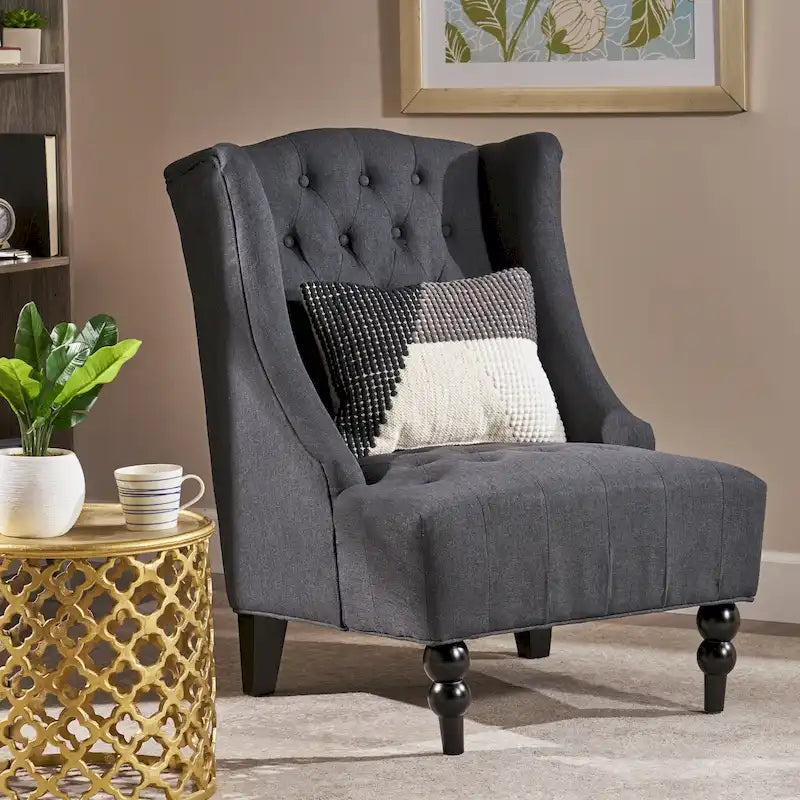Fauteuil Club Capitonnage Boutonné Dossier Haut Rembourré Anthracite 27,5 po