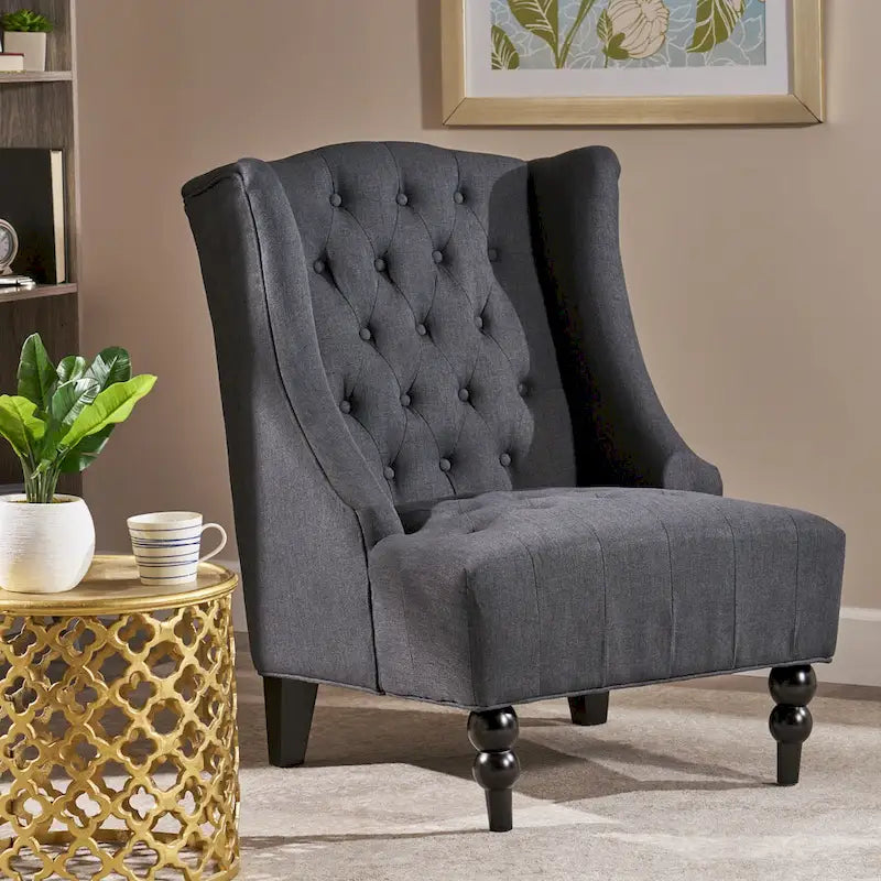 Fauteuil Club Capitonnage Boutonné Dossier Haut Rembourré Anthracite 27,5 po