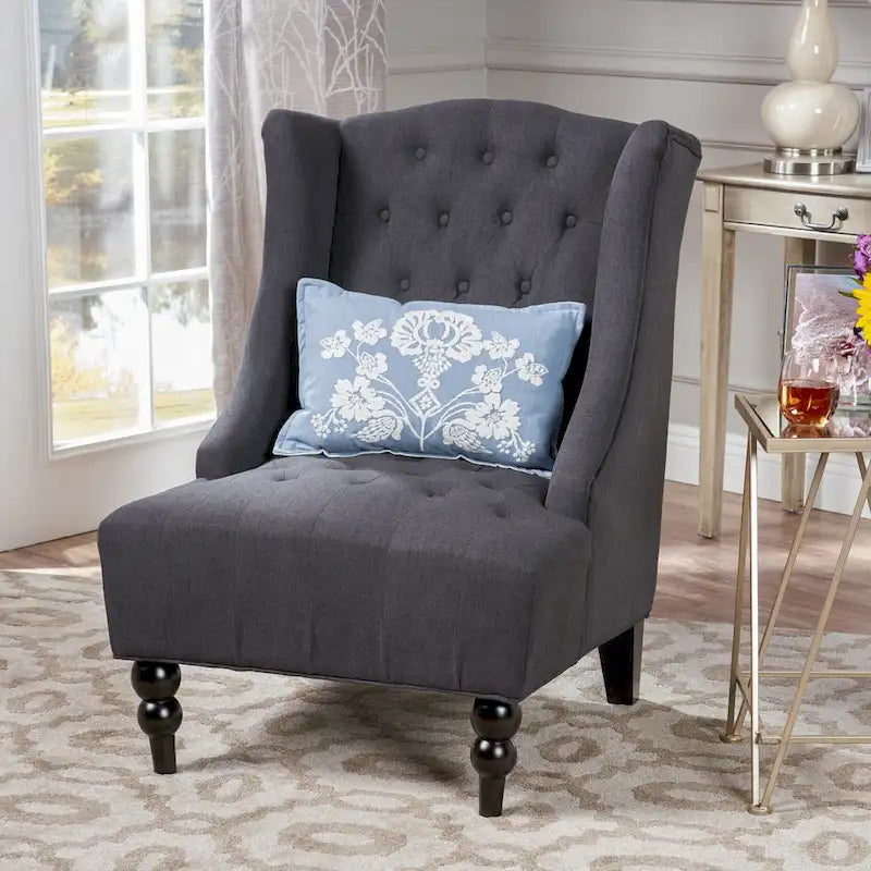 Fauteuil Club Capitonnage Boutonné Dossier Haut Rembourré Anthracite 27,5 po