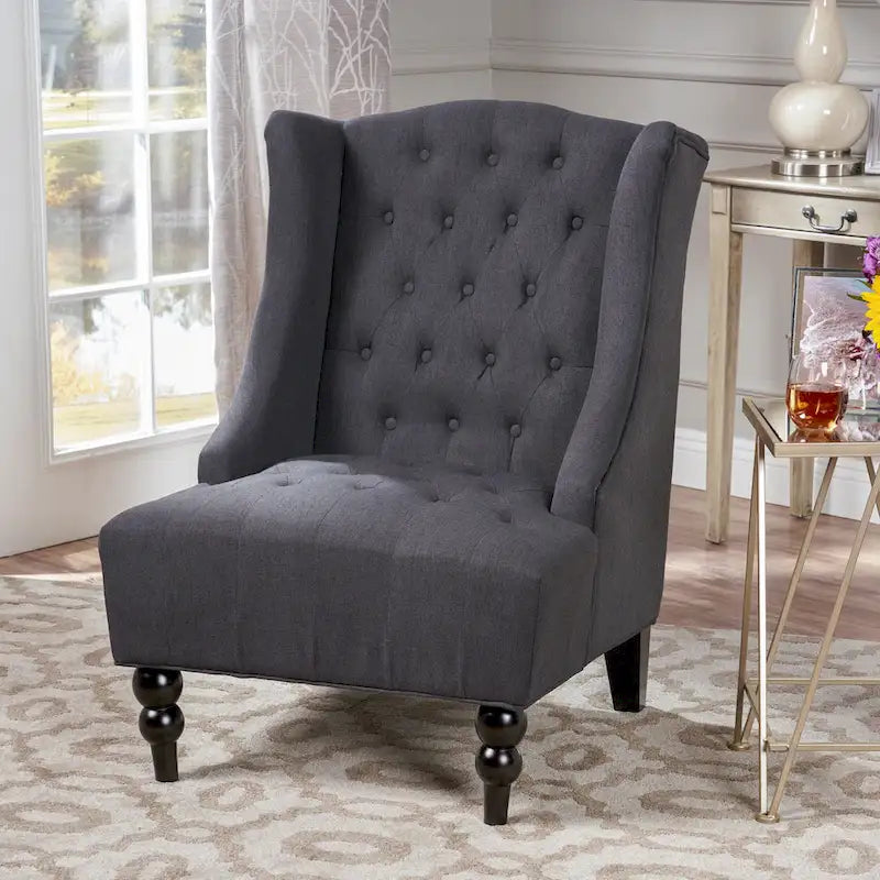 Fauteuil Club Capitonnage Boutonné Dossier Haut Rembourré Anthracite 27,5 po