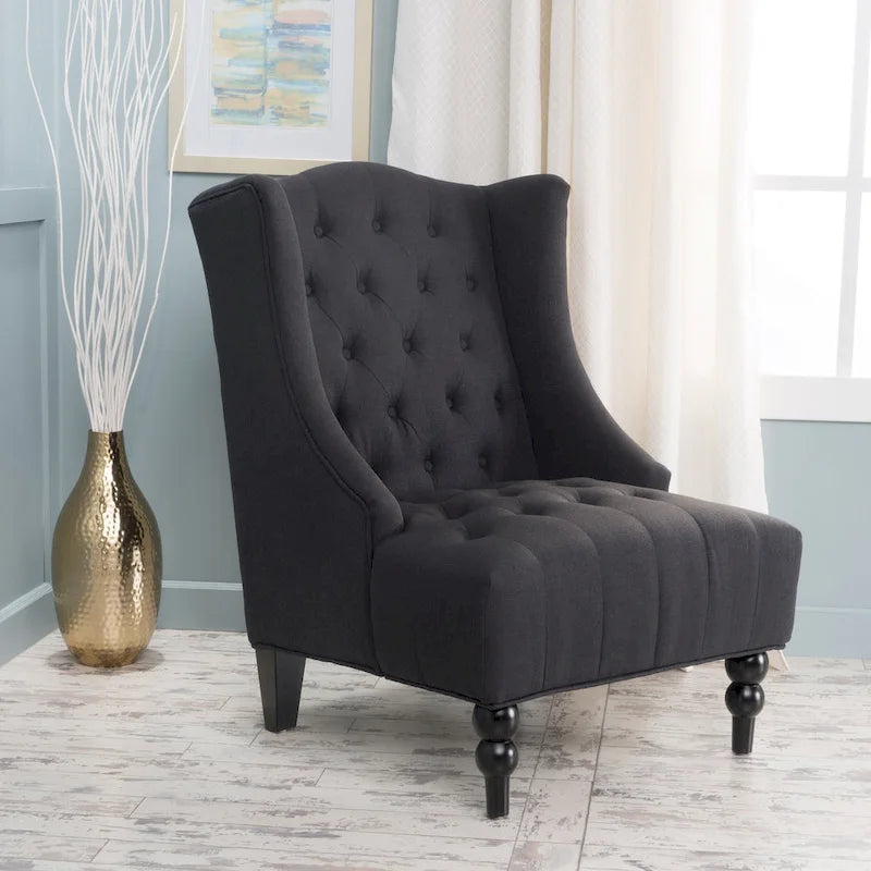 Fauteuil Club Capitonnage Boutonné Dossier Haut Rembourré Anthracite 27,5 po