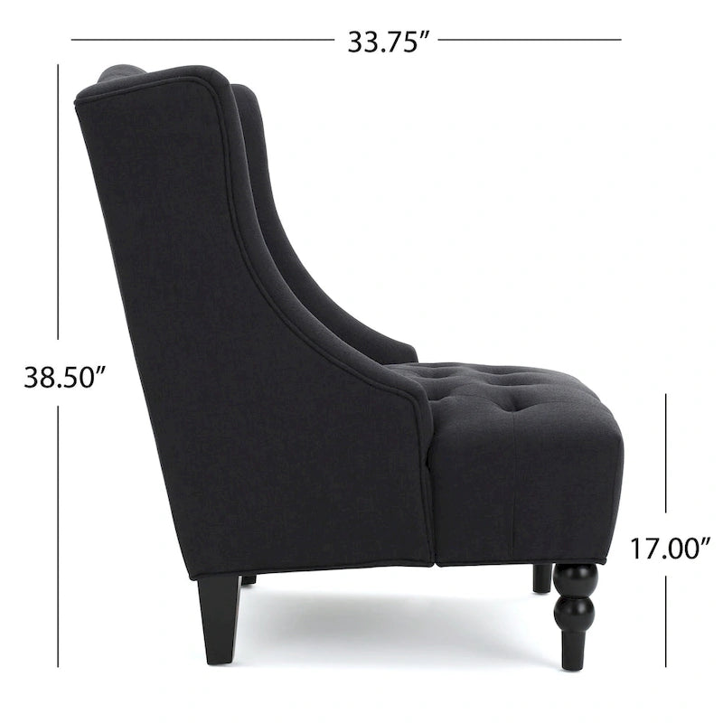 Fauteuil Club Capitonnage Boutonné Dossier Haut Rembourré Anthracite 27,5 po