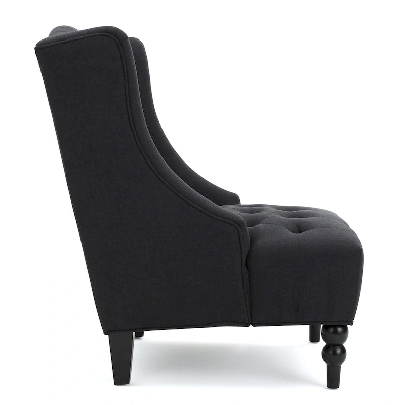 Fauteuil Club Capitonnage Boutonné Dossier Haut Rembourré Anthracite 27,5 po