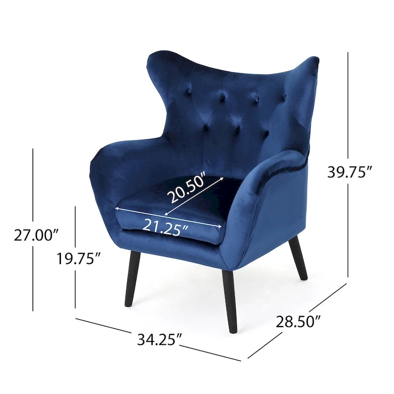 Fauteuil à oreilles en velours bleu marine 34,25 po