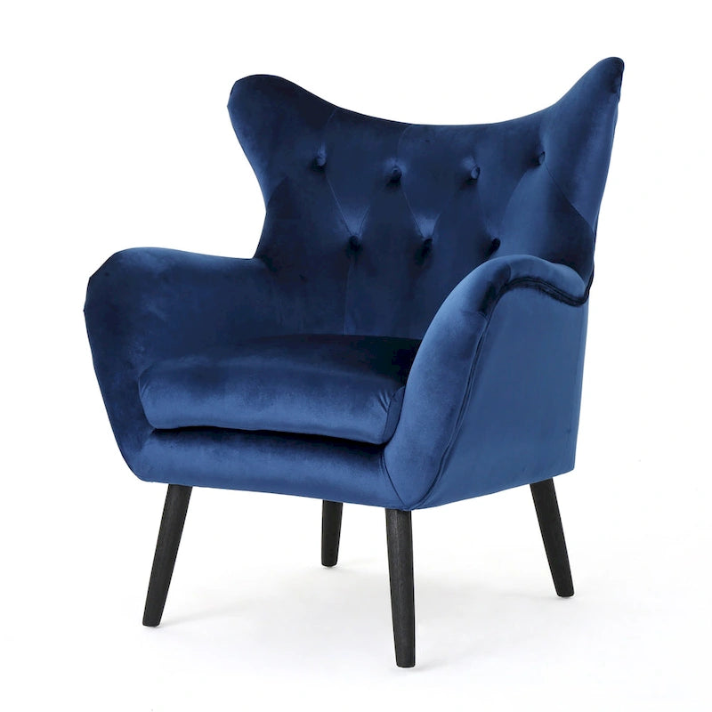 Fauteuil à oreilles en velours bleu marine 34,25 po