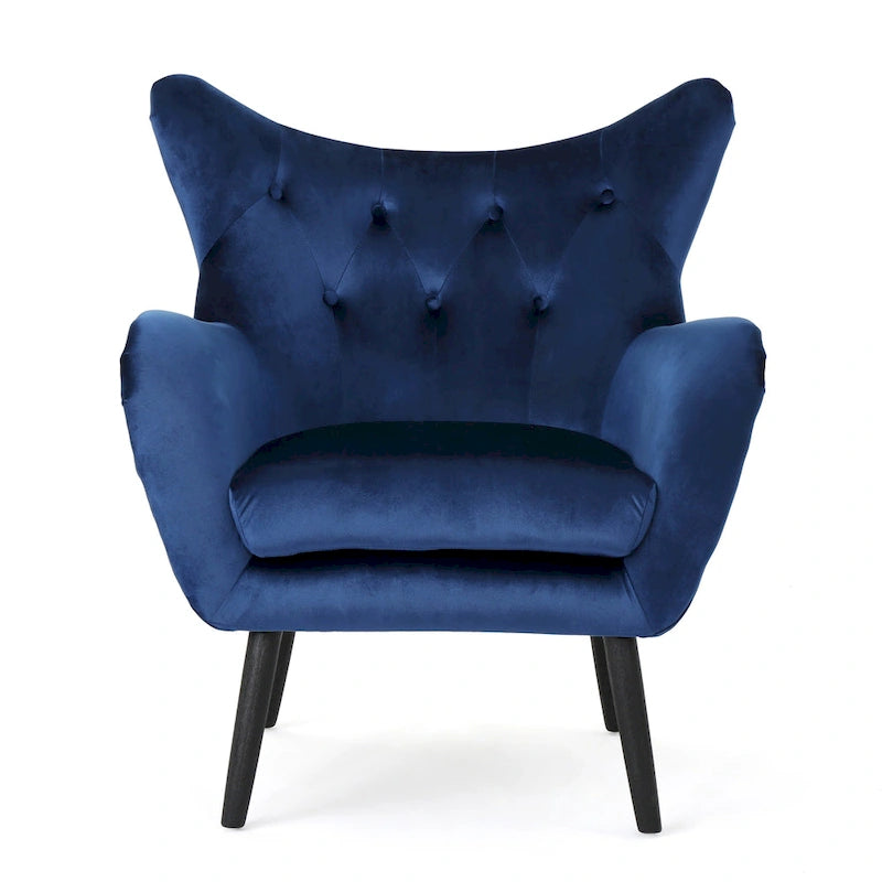 Fauteuil à oreilles en velours bleu marine 34,25 po