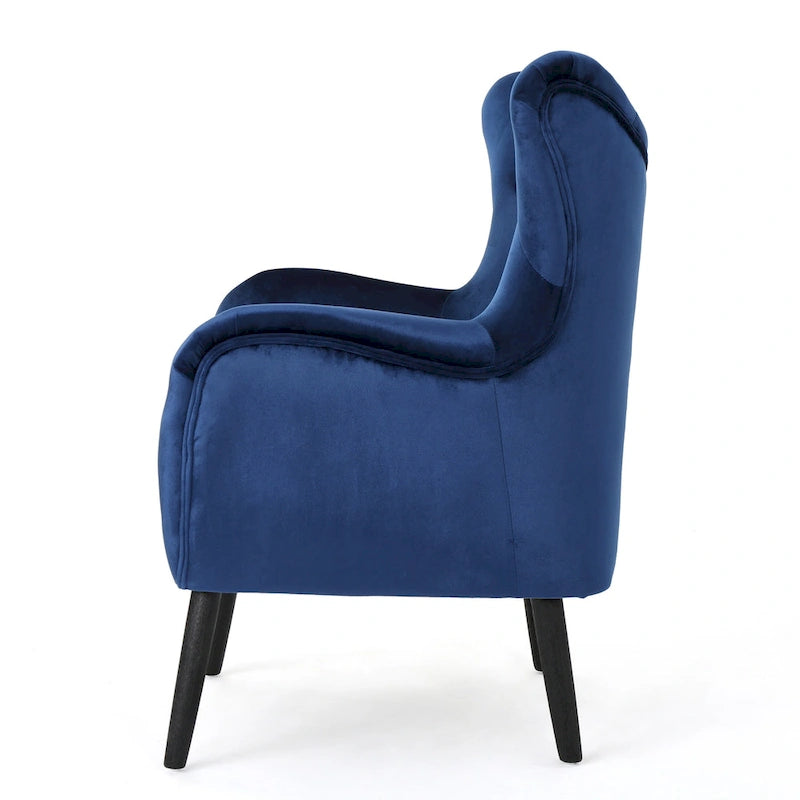 Fauteuil à oreilles en velours bleu marine 34,25 po