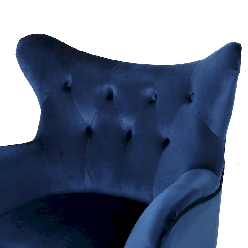 Fauteuil à oreilles en velours bleu marine 34,25 po