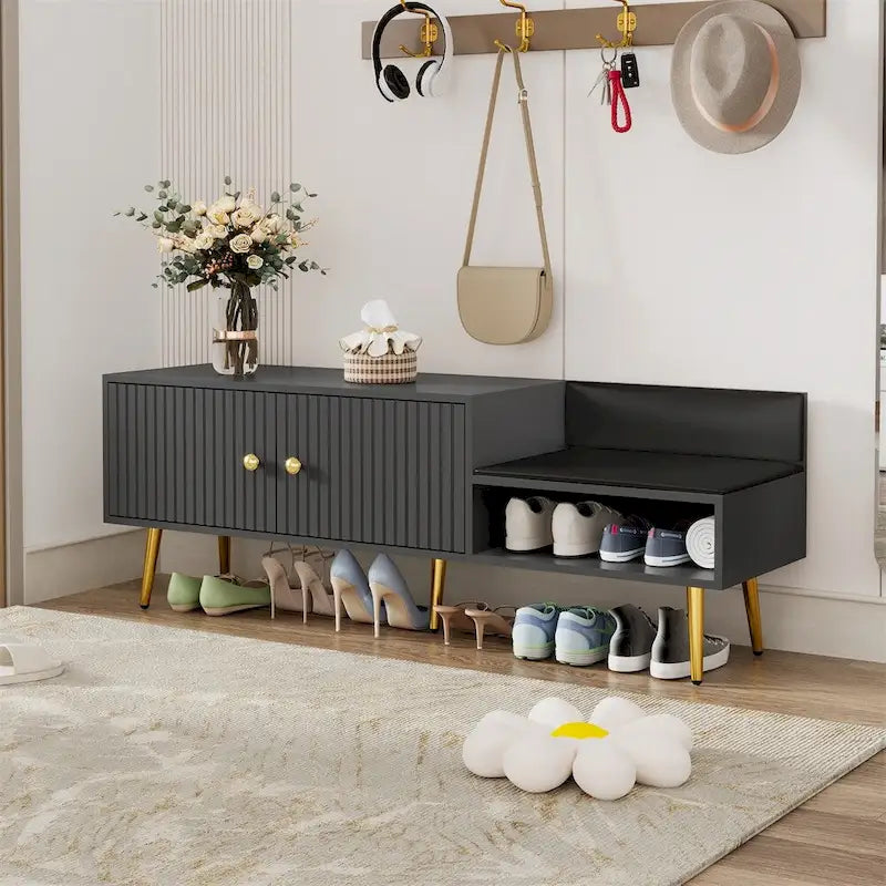 Banc à chaussures moderne avec rangement dissimulé et coussins rembourrés