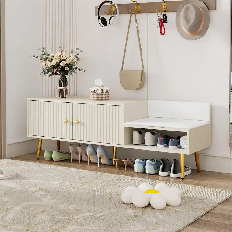 Banc à chaussures moderne avec rangement dissimulé et coussins rembourrés