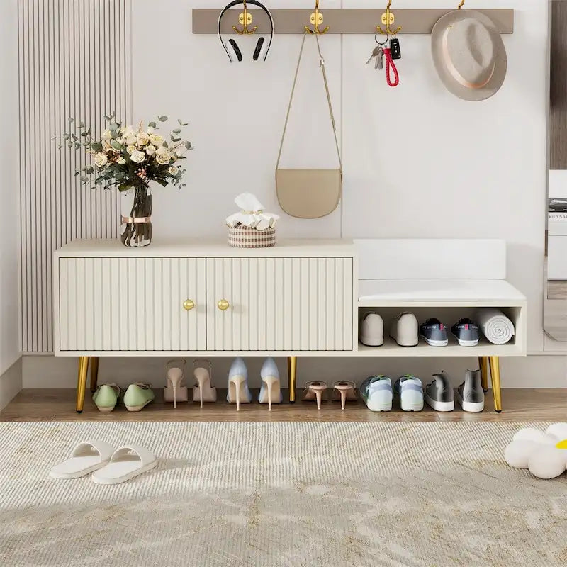 Banc à chaussures moderne avec rangement dissimulé et coussins rembourrés