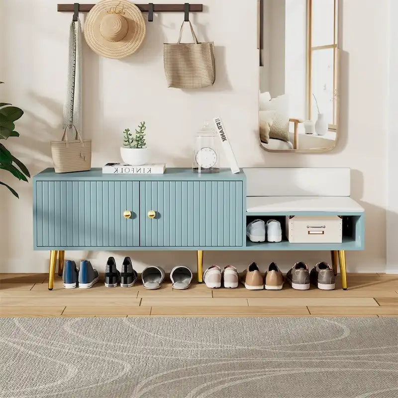 Banc à chaussures moderne avec rangement dissimulé et coussins rembourrés