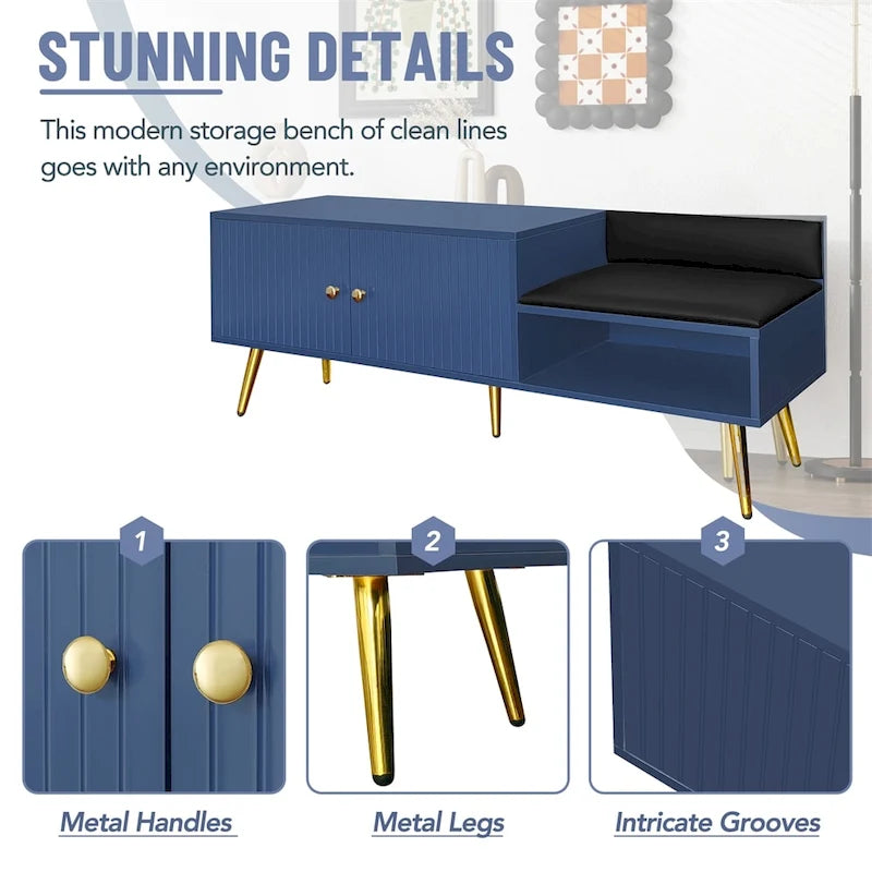 Banc à chaussures moderne avec rangement dissimulé et coussins rembourrés