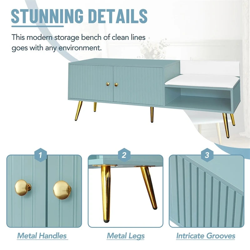 Banc à chaussures moderne avec rangement dissimulé et coussins rembourrés