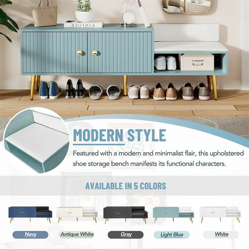 Banc à chaussures moderne avec rangement dissimulé et coussins rembourrés