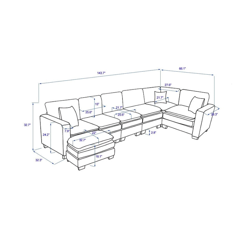 Canapé d'angle de luxe en velours côtelé jaune 118,1 po en forme de U avec 6 places, pouf et 3 coussins décoratifs
