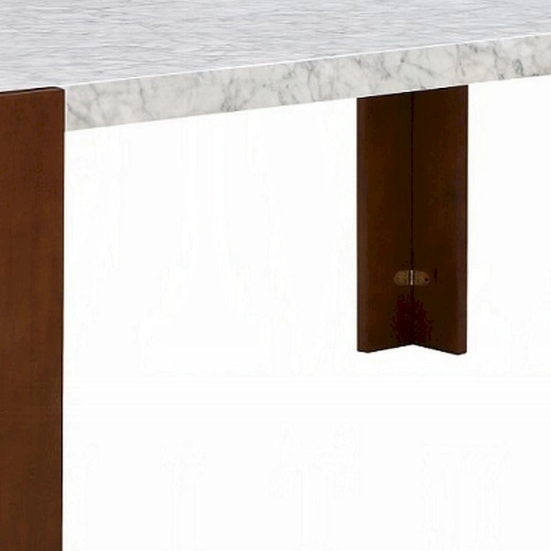 Table à manger rectangulaire 72", plateau imitation marbre avec pieds en bois marron