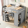 Lit mezzanine double en bois avec armoires et bureau 2 tiroirs avec armoire de rangement