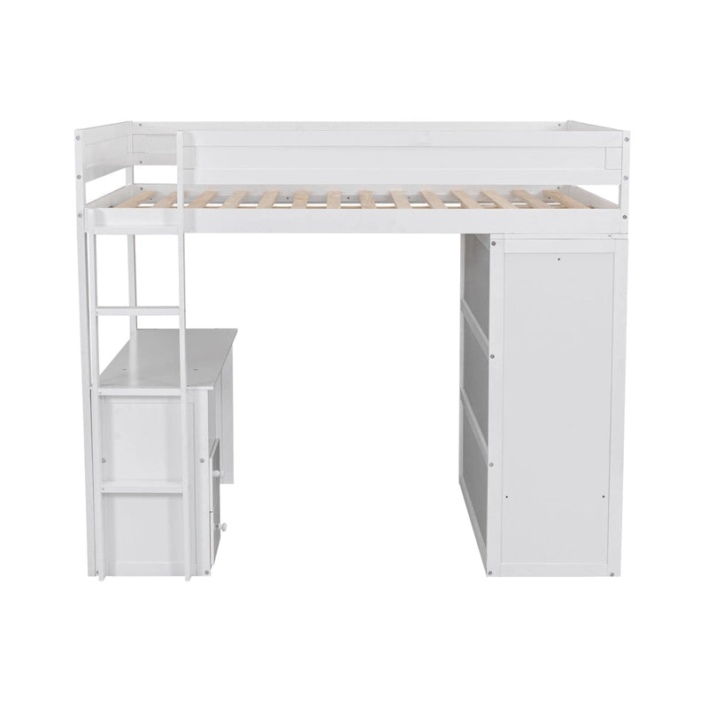Lit mezzanine double en bois avec armoires et bureau 2 tiroirs avec armoire de rangement