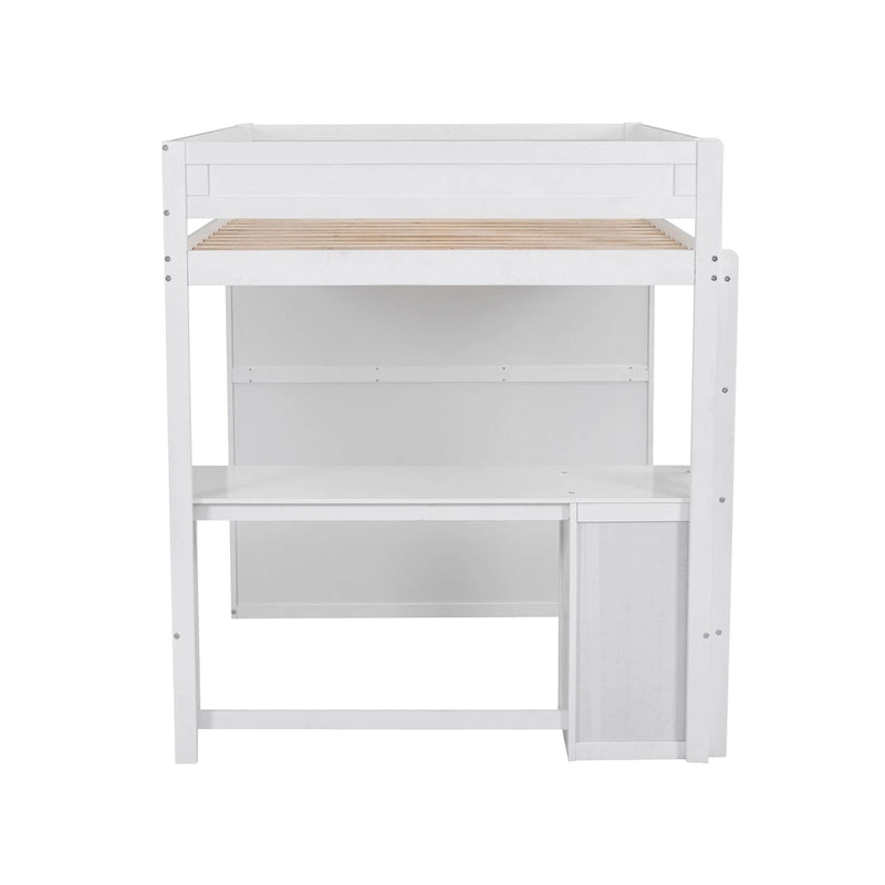 Lit mezzanine double en bois avec armoires et bureau 2 tiroirs avec armoire de rangement