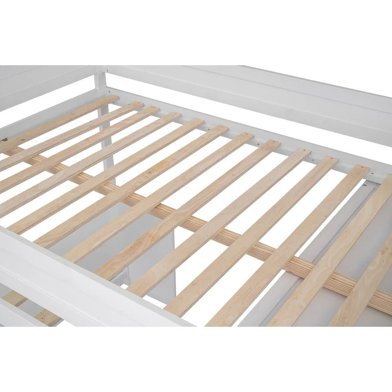 Lit mezzanine double en bois avec armoires et bureau 2 tiroirs avec armoire de rangement
