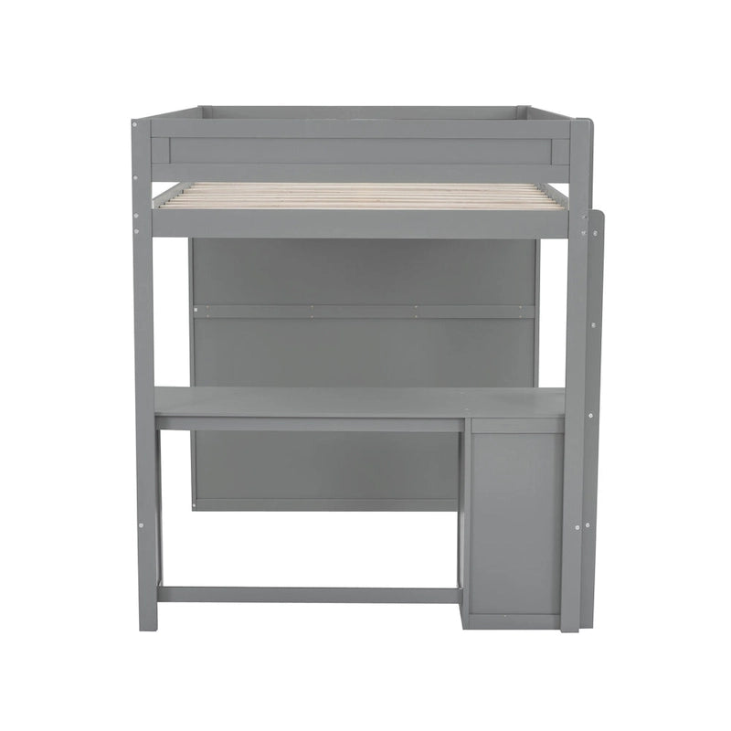 Lit mezzanine double en bois avec armoires et bureau 2 tiroirs avec armoire de rangement