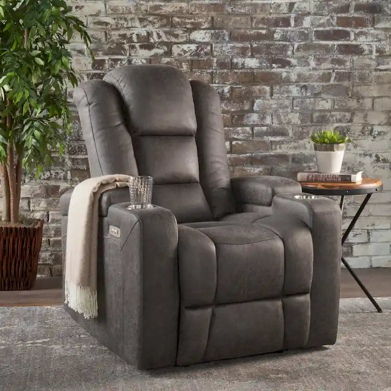 Fauteuil inclinable électrique standard de 84 cm de large avec rangement dans les accoudoirs et port USB, couleur ardoise