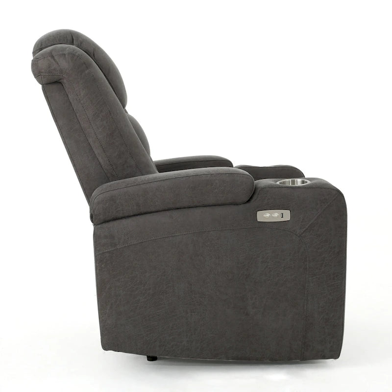 Fauteuil inclinable électrique standard de 84 cm de large avec rangement dans les accoudoirs et port USB, couleur ardoise
