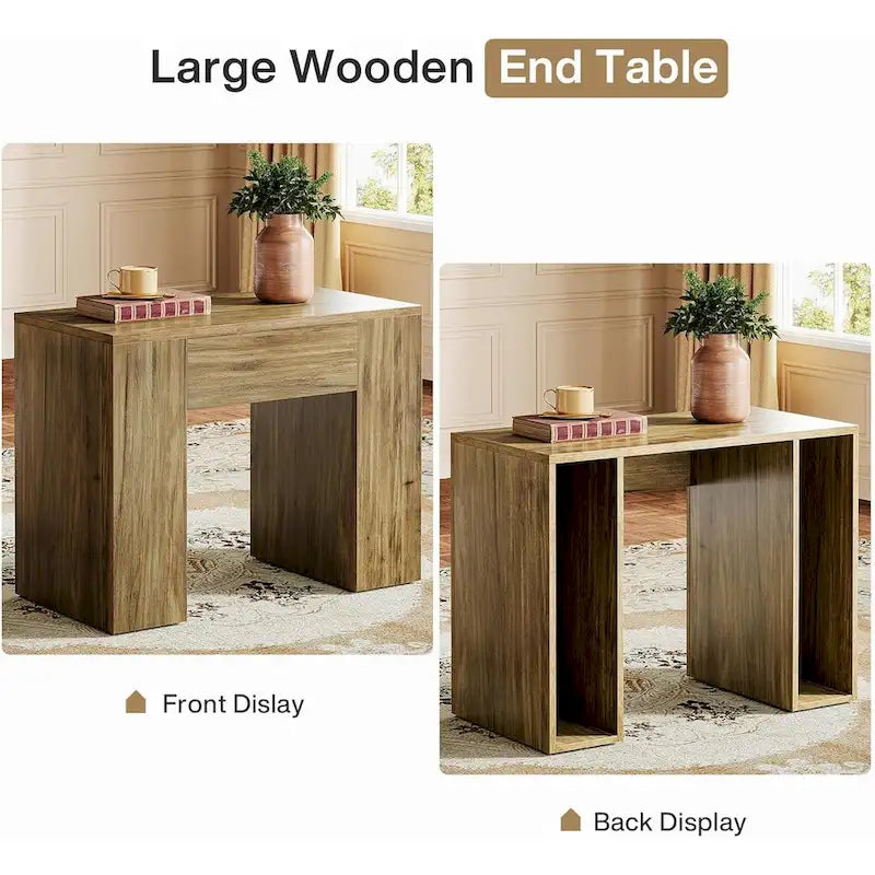 Table d'appoint de canapé de 80 cm, table d'appoint de canapé moderne du milieu du siècle avec piédestal en bois