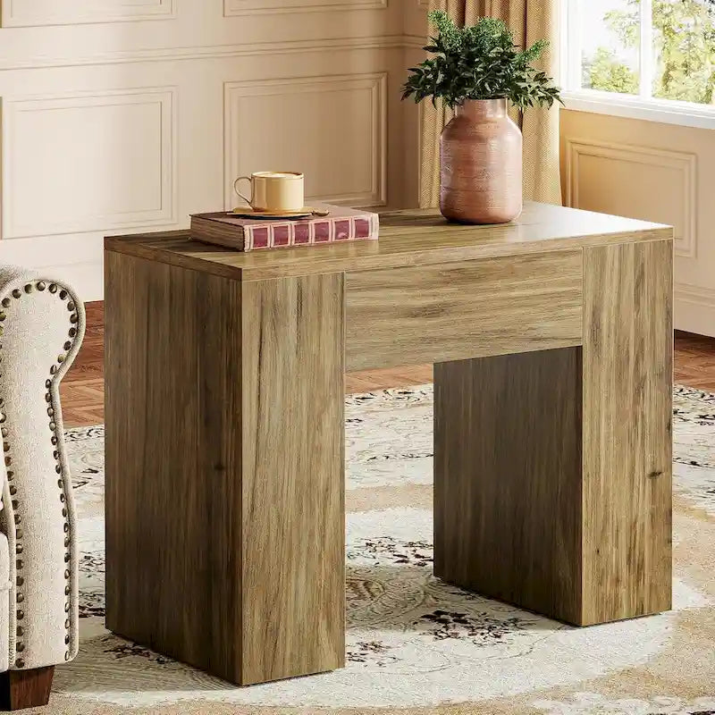 Table d'appoint de canapé de 80 cm, table d'appoint de canapé moderne du milieu du siècle avec piédestal en bois