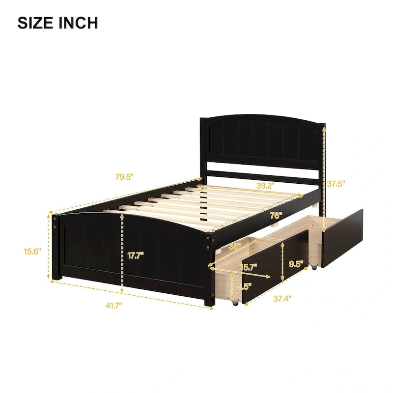 Lit plateforme simple avec deux tiroirs, Blanc
