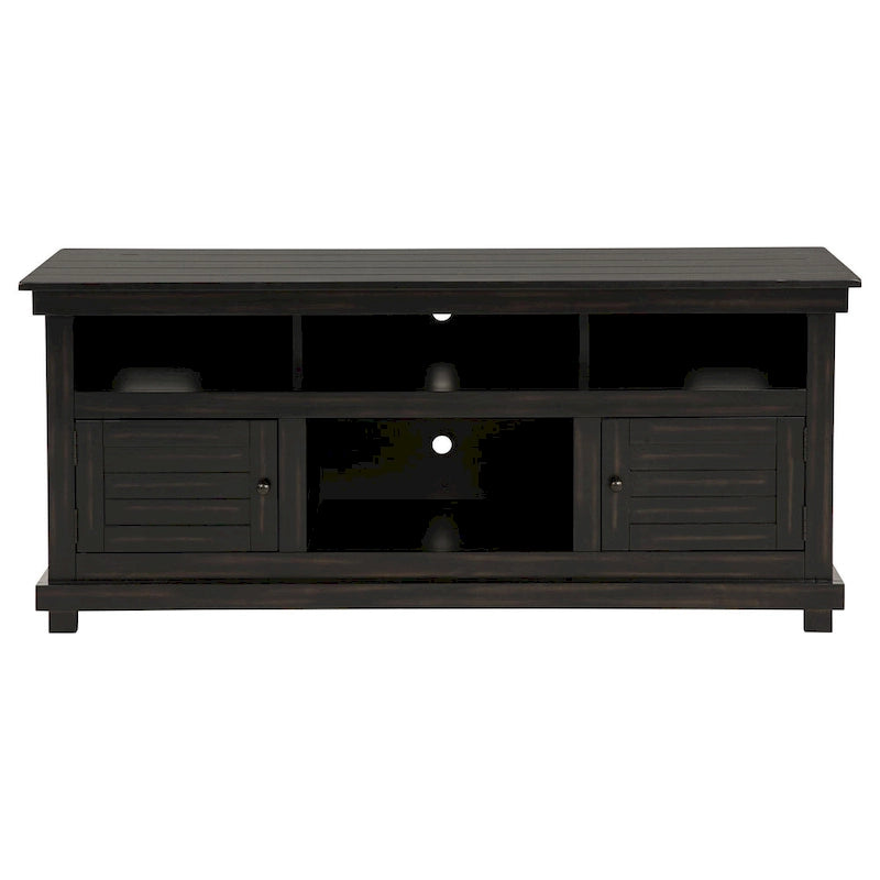 Meuble TV, 2 portes et 4 étagères, bois noir 152 cm