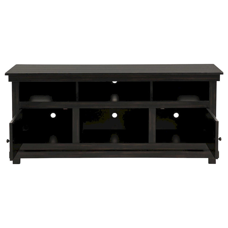 Meuble TV, 2 portes et 4 étagères, bois noir 152 cm