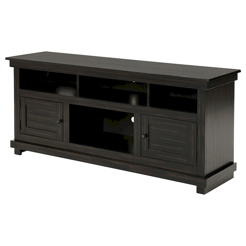 Meuble TV, 2 portes et 4 étagères, bois noir 152 cm