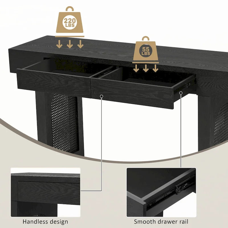 Console étroite avec accent en rotin (noir antique)