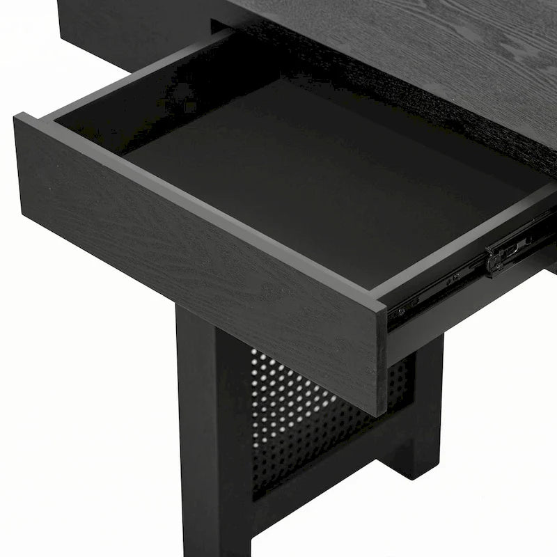 Console étroite avec accent en rotin (noir antique)