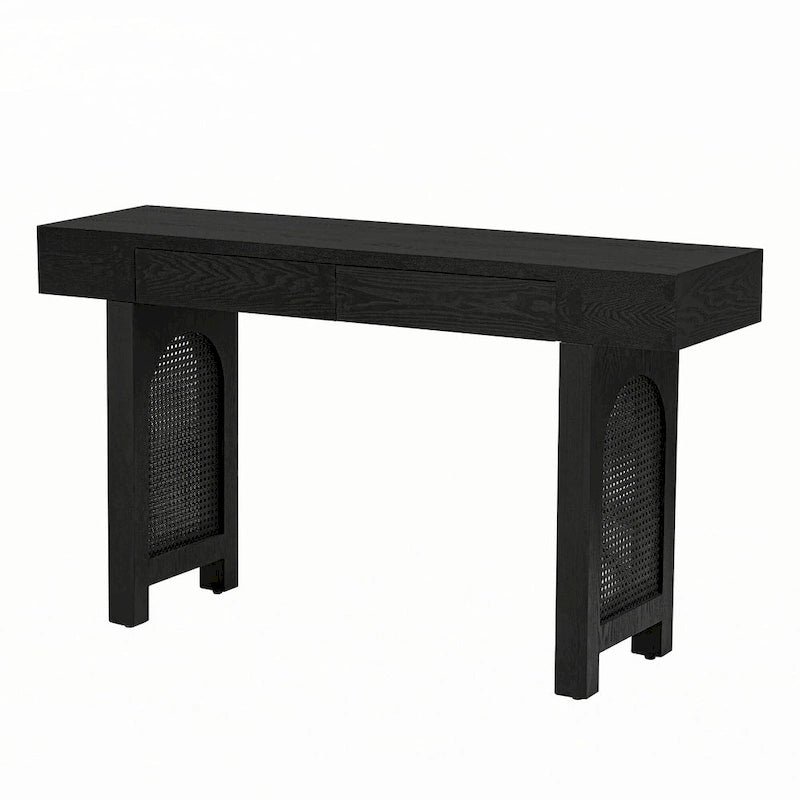 Console étroite avec accent en rotin (noir antique)
