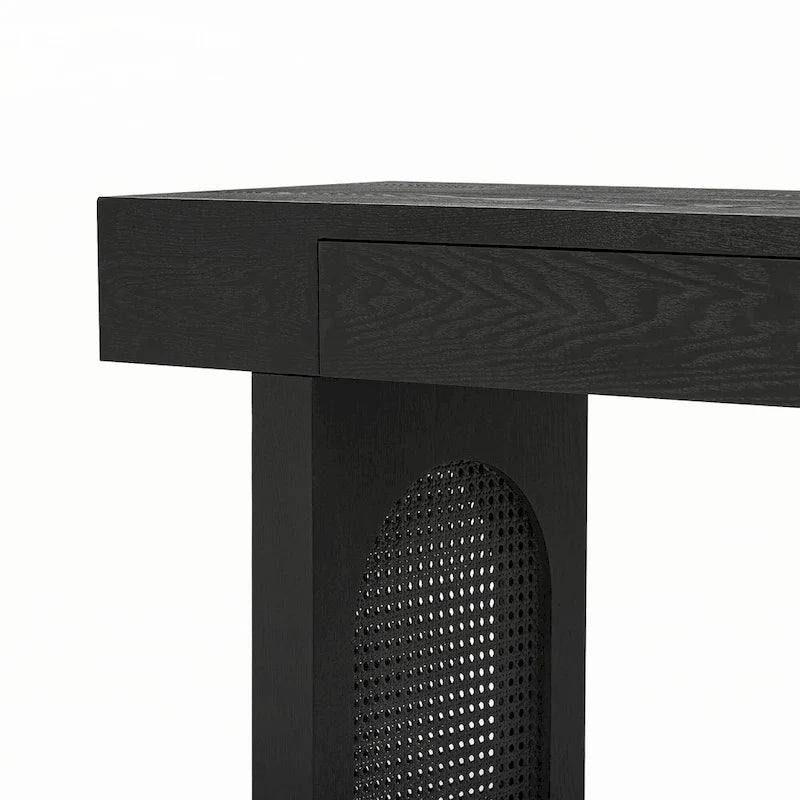 Console étroite avec accent en rotin (noir antique)