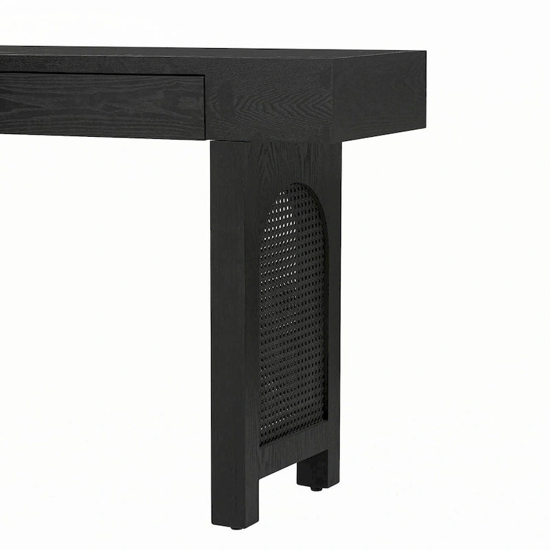 Console étroite avec accent en rotin (noir antique)