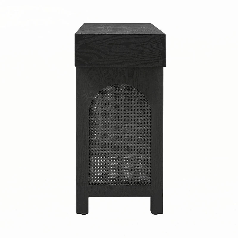 Console étroite avec accent en rotin (noir antique)